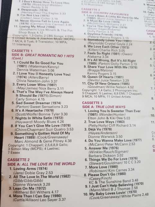 Great Romantic Hits of the 70`s and 80`s, 5 x Cassette Boxset
