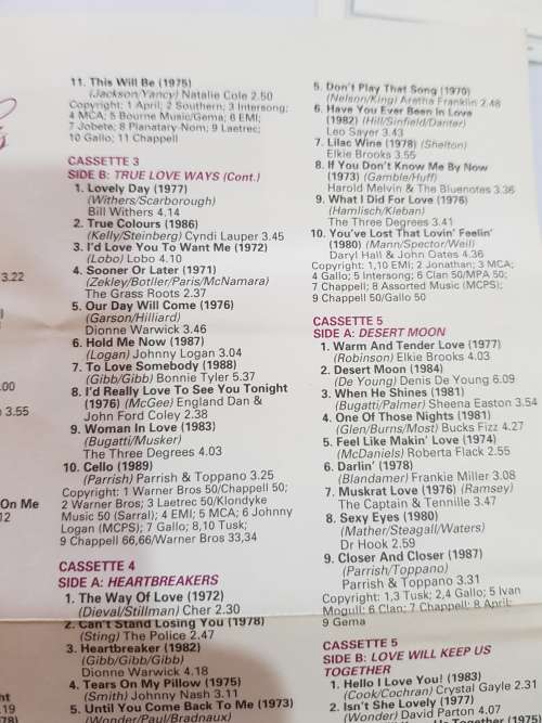 Great Romantic Hits of the 70`s and 80`s, 5 x Cassette Boxset