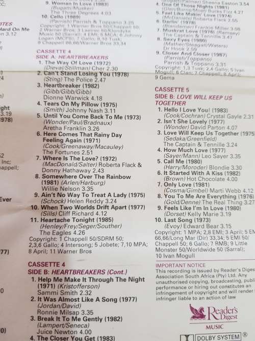 Great Romantic Hits of the 70`s and 80`s, 5 x Cassette Boxset