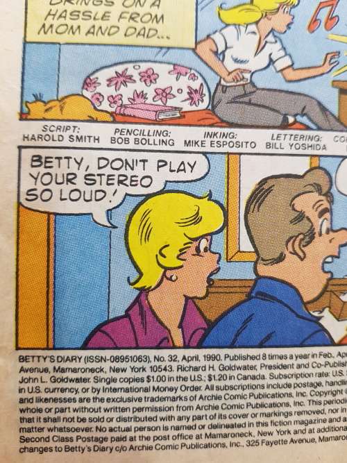 Betty`s Diary, No. 32 Archie Series, 1990