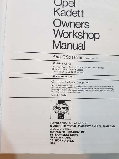 Opel Kadett 1979-81, Owners Workshop Manual, Haynes