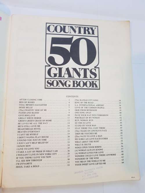 Country Song Book, 50 Giants Song Sheets/Sheet Music