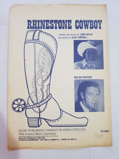 Song Sheet, Sheet Music, Rhinestone Cowboy, Glen Cambell & Ben Madison