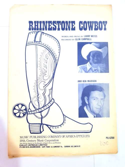 Song Sheet, Sheet Music, Rhinestone Cowboy, Glen Cambell & Ben Madison