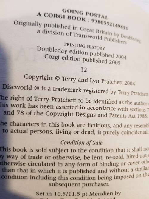 Going Postal, a Discworld Novel by Terry Pratchett