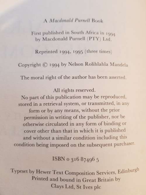 Long Walk to Freedom, The Autobiography of Nelson Mandela