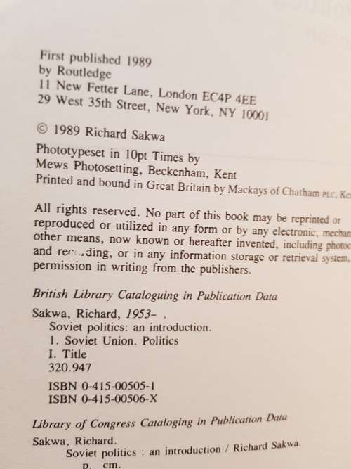Soviet Politics, An Introduction by Richard Sakwa