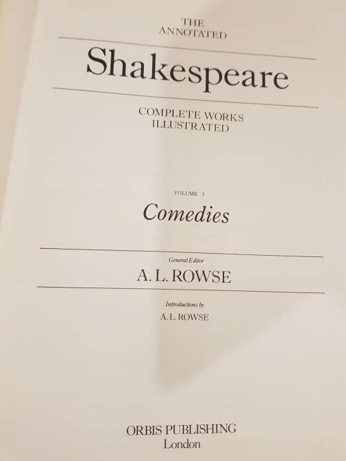 The Annotated Shakespeare by A.L. Rowse, Complete Works Illustrated in 3 Volumes, 1978 First Edition
