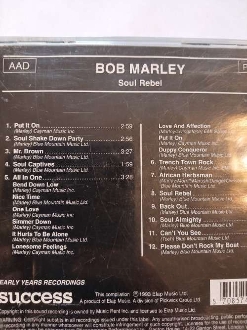 Bob Marley, Soul Rebel CD