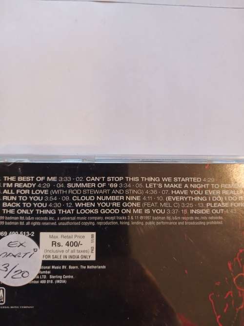Bryan Adams, The Best of Me CD, India