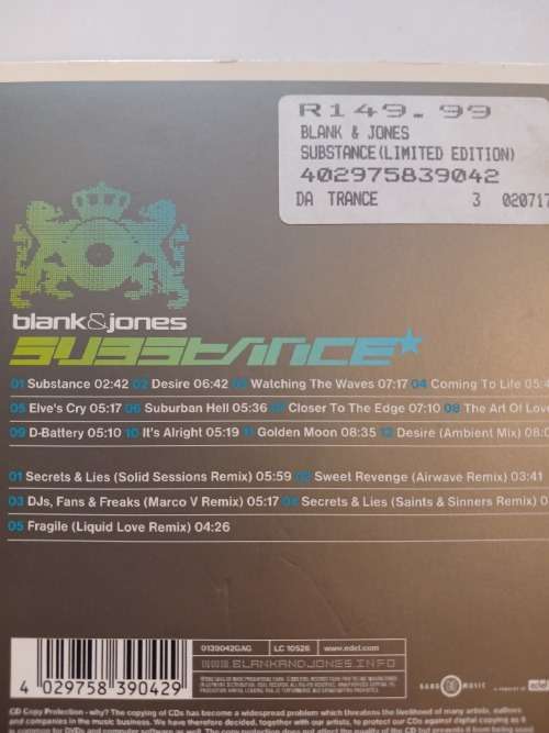 Blank & Jones, Substance 2 x CD, DigiPak, Germany