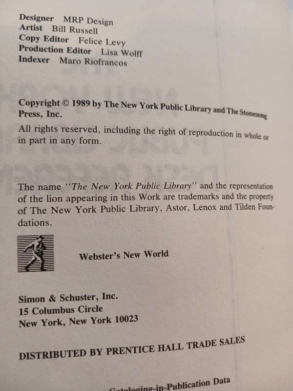 The New York Public Library Desk Reference, 1989, Hardcover