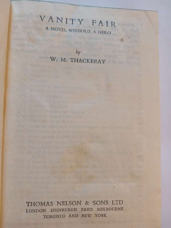 Vanity Fair, A Novel Without a Hero by W.M. Thackeray published by Thomas Nelson & Sons
