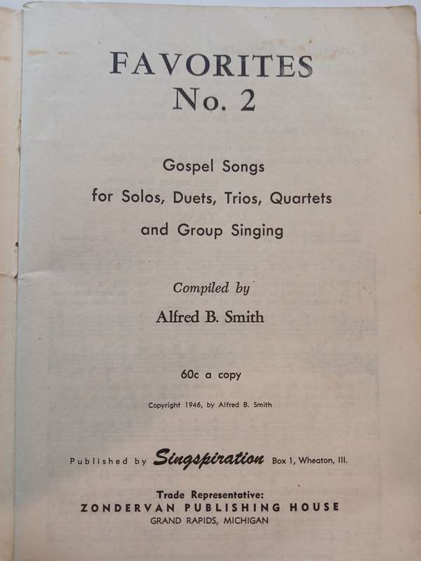 Favourites Number 2 compiled by Alfred B. Smith, Gospel Songs, Sheetmusic, 1946