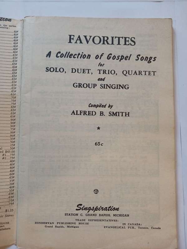 Favourites compiled by Alfred B. Smith, Gospel Songs, Sheetmusic