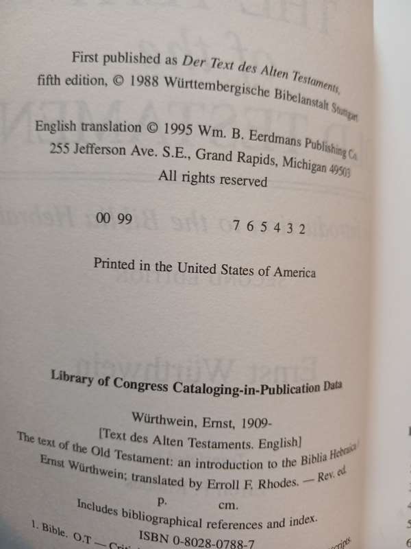 The Text of The Old Testament by Ernst Wurthwein translated by Errol F. Rhodes