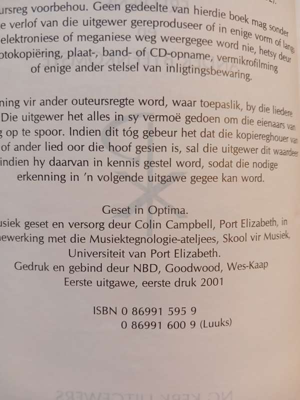 Liedboek van die Kerk, NG Kerk Uitgewers, 2001 Hardcover