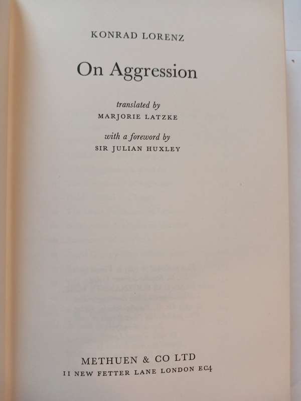 On Aggression by Konrad Lorenz, 1967 Hardcover