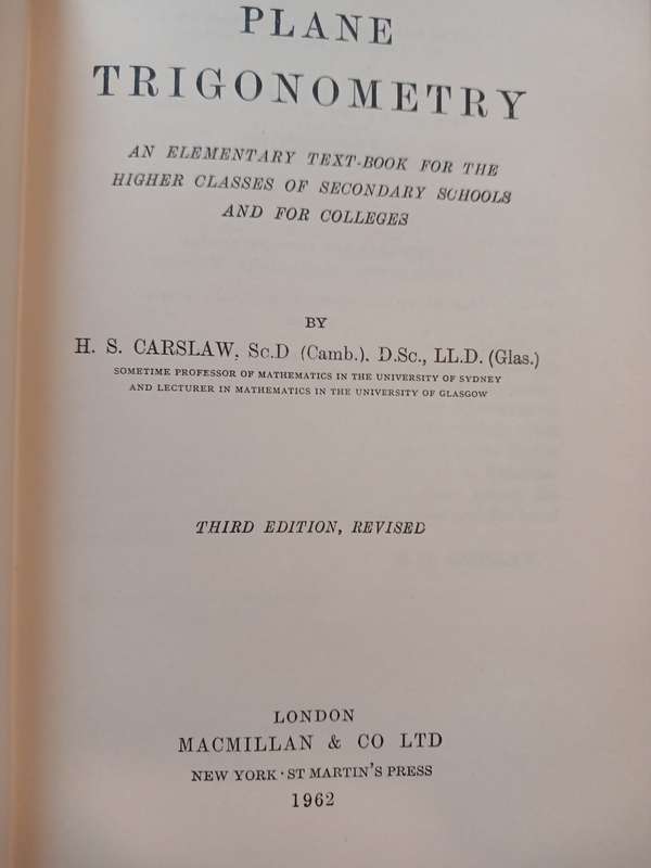 Plane Trigonometry by H.S. Carslaw