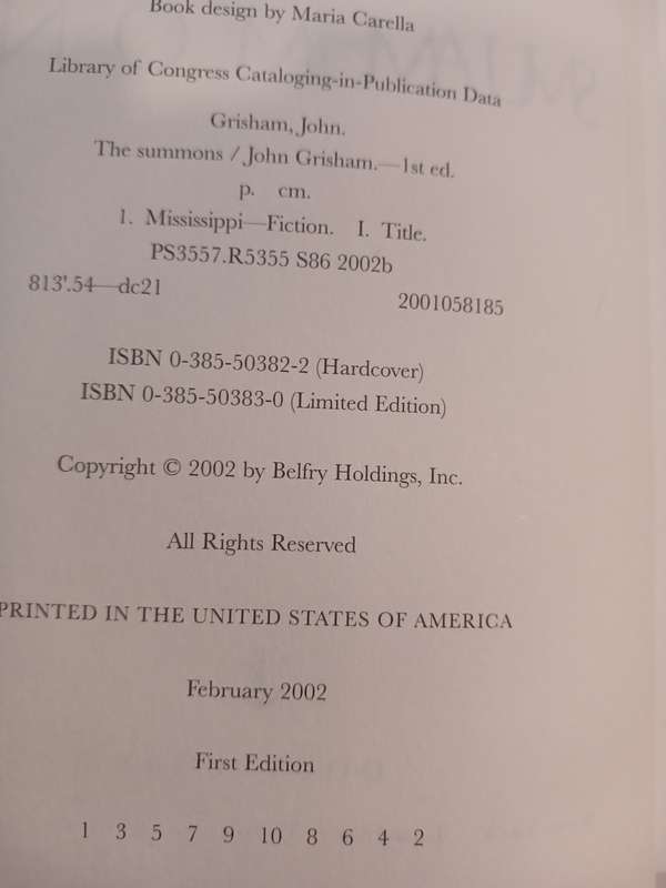 The Summons by John Grisham, First Edition