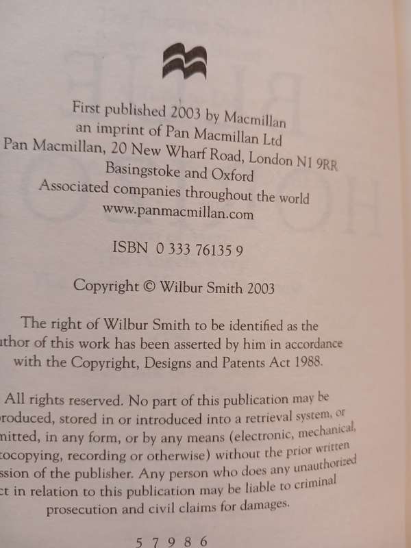 Blue Horizon by Wilbur Smith, First Edition 2003