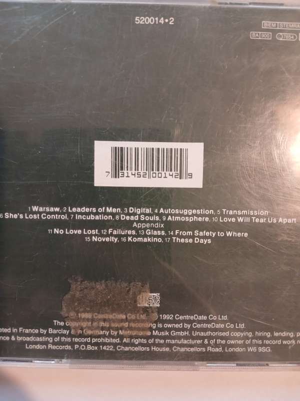 Joy Division, Substance 1977-1980 CD, UK & Europe