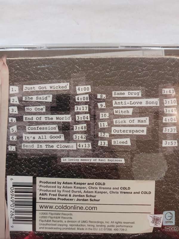 Cold, 13 Ways to Bleed on Stage CD, Europe