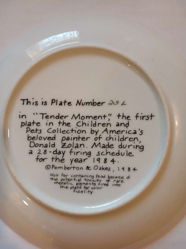 Porcelain Plate, Donald Zolan, `Tender Moment`, No. 23L, 1984