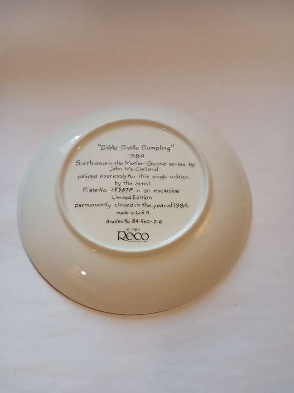Porcelain Plate, John Mc Clelland, `Diddle Diddle Dumpling`, No. 18937F, 1984