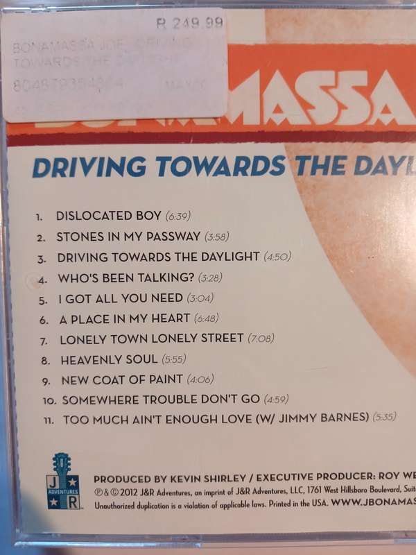Joe Bonamassa, Driving Towards The Daylight CD, US