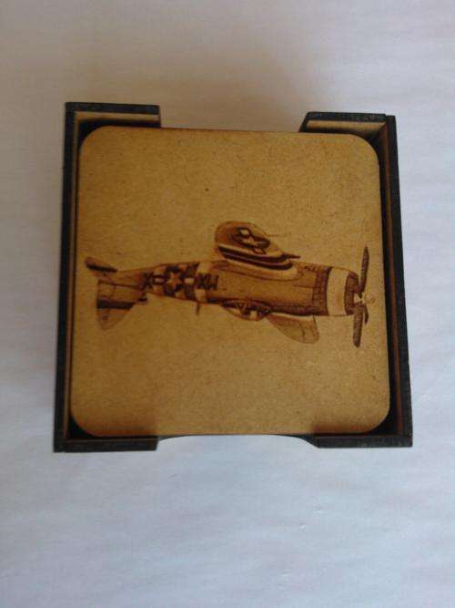 Wooden Coasters with etching of old aircraft
