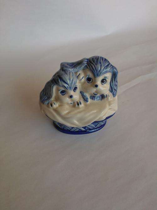 Hand Painted Blue Delft puppies