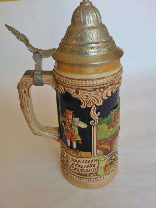 Vintage German Original Gerzit Beer Mug with Pewter Lid