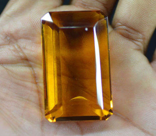 ***HUGE RARE*** ***LAB CERTIFIED*** 113.00 Ct Emerald Cut Flashy Yellow Citrine