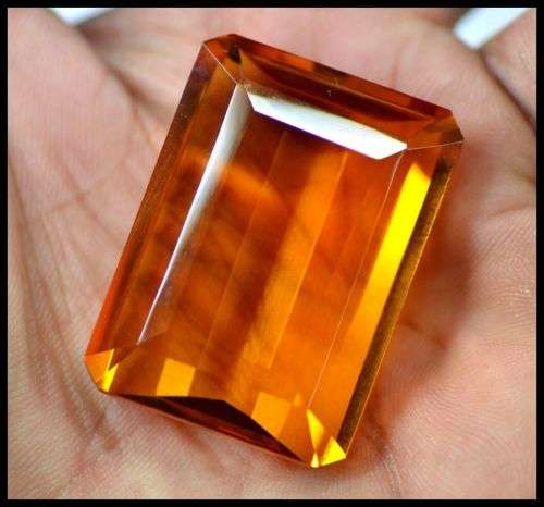 ***HUGE RARE*** ***LAB CERTIFIED*** 110.70 Ct Emerald Cut Flashy Yellow Citrine