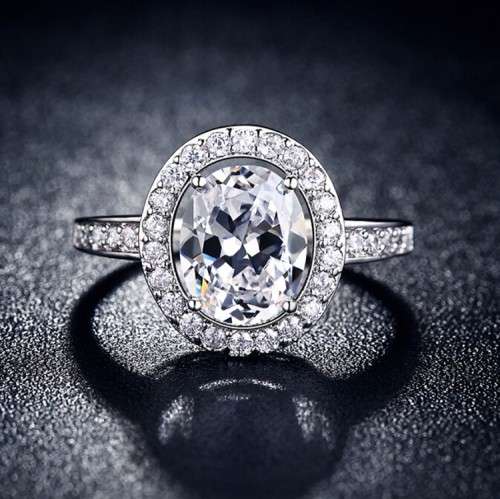 STUNNING Halo Engagement Ring 2ct AAA+ White Cubic Zirconia 18K White Gold Filled