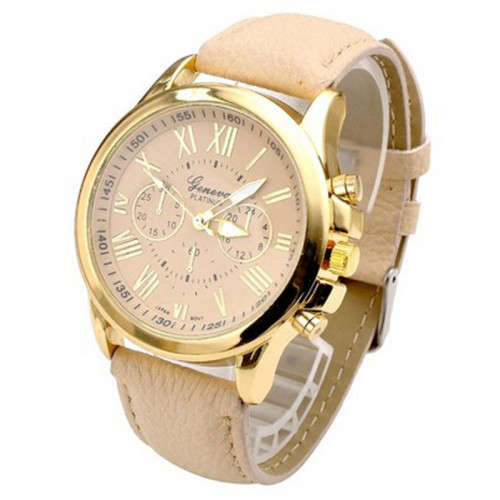 ***STUNNING*** Luxurious Ladies Gold Stainless Steel Quartz Wrist Watch With Faux Leather Strap
