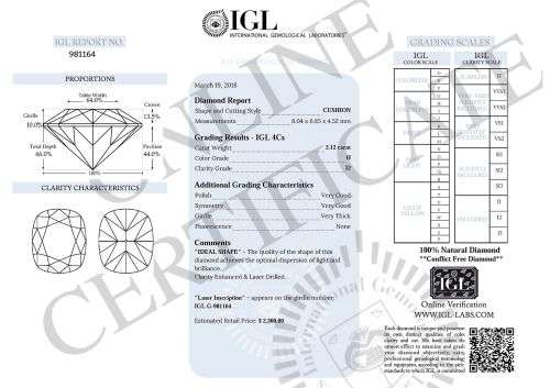 ***IGL CERTIFIED AND SERIAL ENGRAVED*** MASSIVE 2.12 Cts STUNNING 'H' COLOUR NATURAL DIAMOND