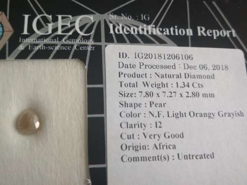 ***IGEC CERTIFIED*** 1.34 Cts STUNNING NATURAL FANCY ORANGY GREY DIAMOND