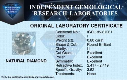 ***IGRL LAB CERTIFIED*** ***R34800*** 0.80ct STUNNING FIRE "I" COLOUR NATURAL DIAMOND