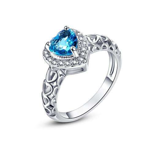 Angel's Kiss Heart Ring - London Blue Topaz White Cubic Zirconia 18K White Gold Filled