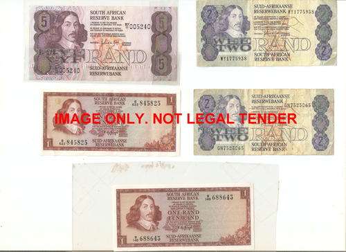 R5, R2 AND R1 BANK NOTES DE KOCK AND DE JONGH. BOTTOM R1 UNC!!