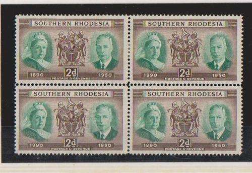 Southern Rhodesia 1950  :  Block of 4 Mint   (2 x M.N.H. 2 x Hinged)
