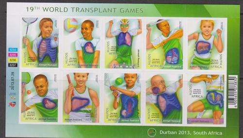 S.A. 2013 "19th World Transplant Games" Sheetlet of 10 M.N.H.