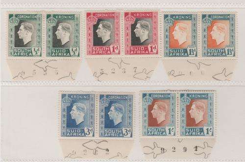 S.A. 1937 S.A.C.C. 70-74 "Coronation of King George V1 'Set of 5 Mint 2 Hinged marks (as per scan)