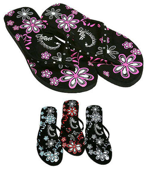 Flip Flop - Black w/ Floral Prints