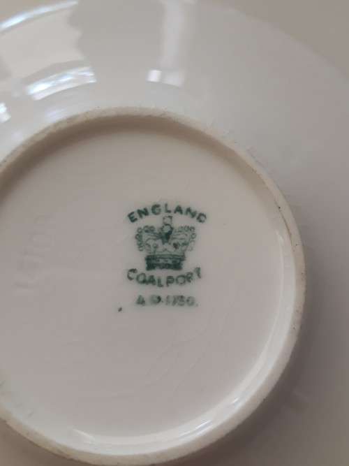 Antique English Coalport Green & Gold Batwing tea set x4