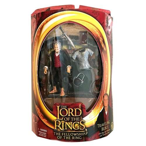 2003 TOY BIZ LORD OF THE RINGS THE TWO TOWERS WAVE 2 TRAVELING BILBO FIGURE HALF MOON PACKAGE