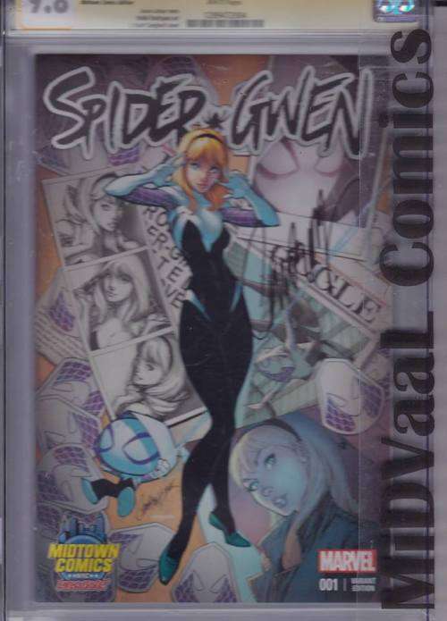 SPIDER-GWEN # 1 MIDTOWN COMICS EDITION SIGNED BY J SCOTT CAMPBELL CGC GRADED 9.8