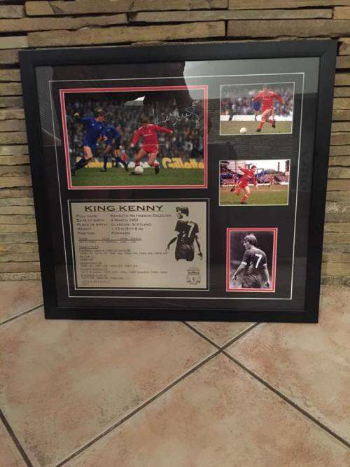 Liverpools King Kenny signed framed photo with stats and COA.
